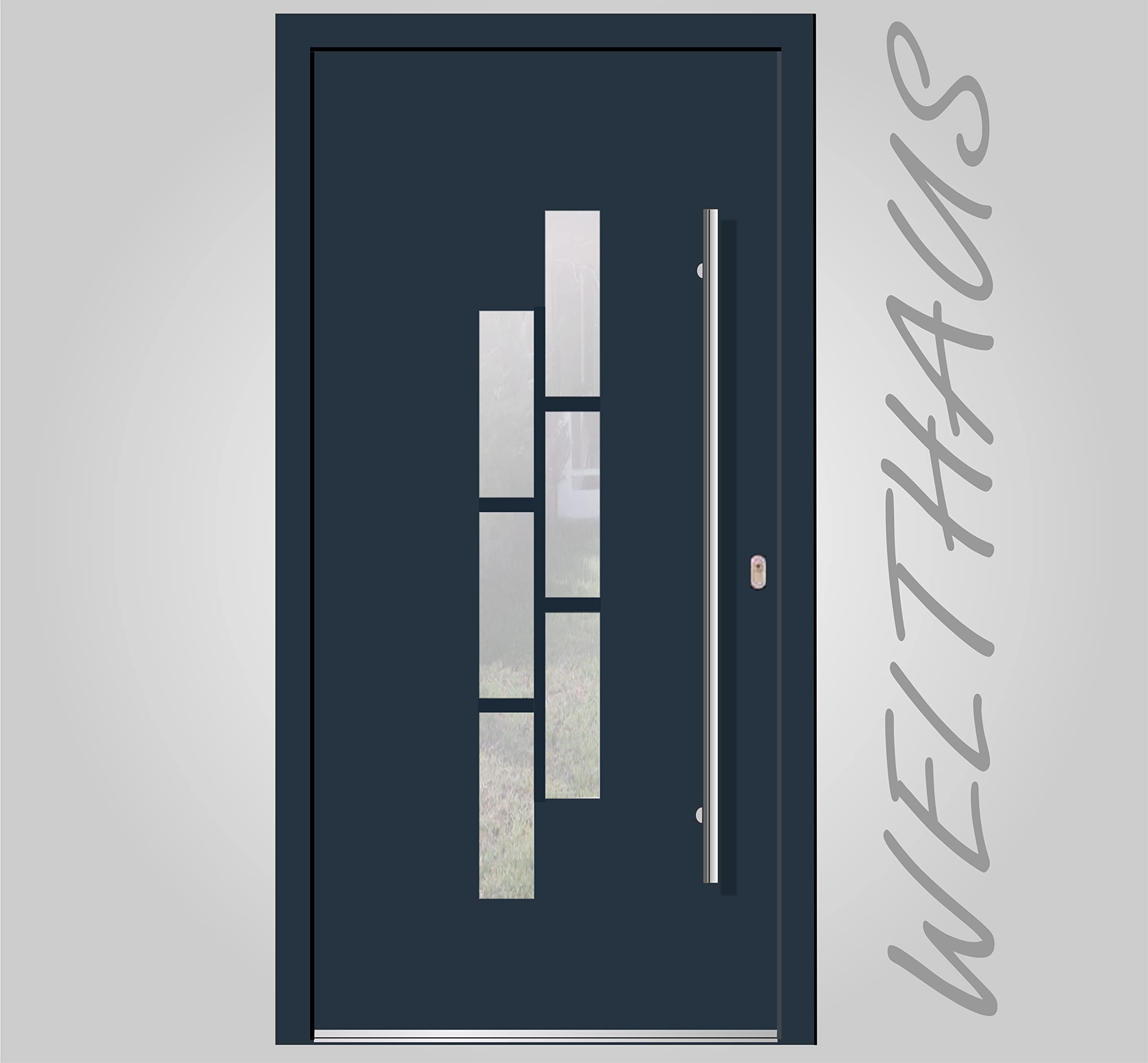 Porta di ingresso Welthaus WH75, in alluminio e plastica LA42, 1100 x 2100 mm, DIN destra, colore esterno antracite, interno bianco, maniglia esterna BGR1400, maniglia interna a cilindro M45, 5 chiavi