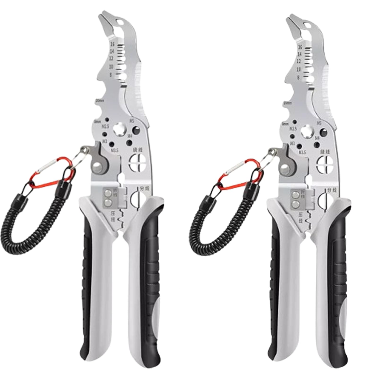 2024 New Multifunctional Elbow Wire Stripping Pliers with A Spring Keychain,Wire Stripper Crimper Cable Cutter Pliers for Cutting Stripping Shearin (2PCS)