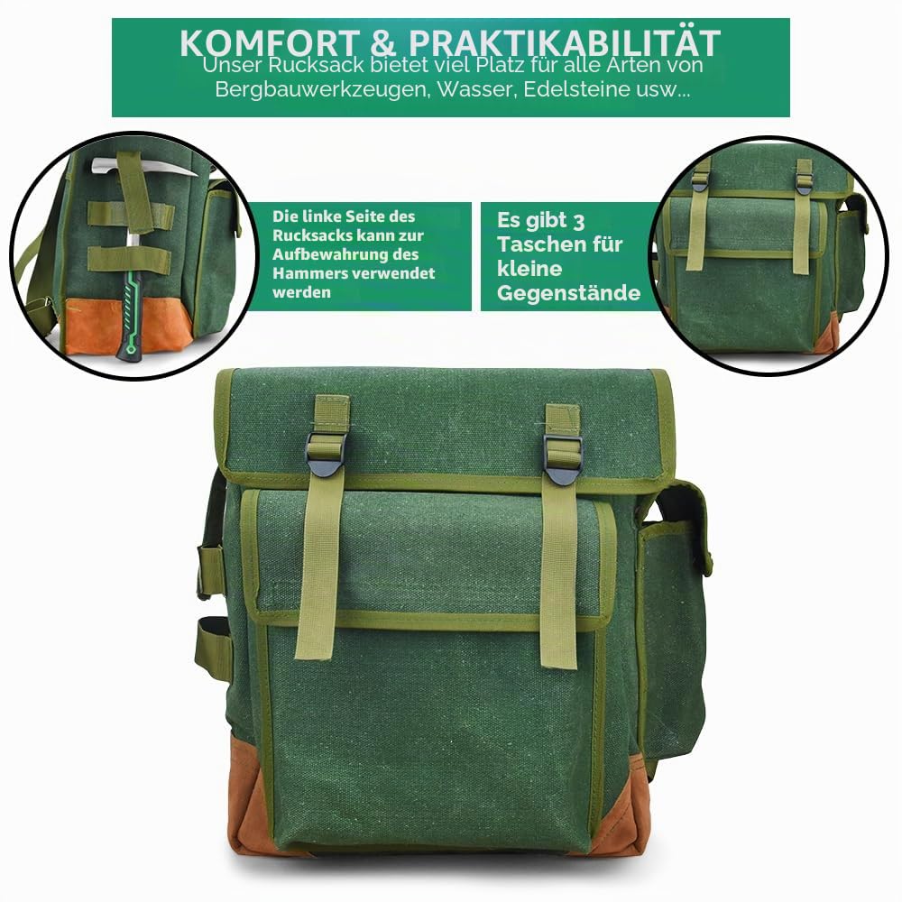 16-teiliges geologisches Steinhammer-Set, tragbares 907.2 g Hammer und Meißel Rucksack Set, geeignet für Felsjagd, Goldabbau, ideale Wahl für Anfänger und Enthusiasten