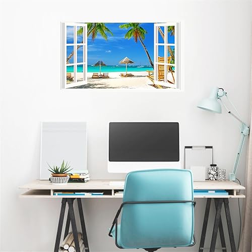 Miniatura 9 de Beach 3D Wall Stickers Beach Theme Wall Decals Peel and Stick Fake Window Wall Stickers Sea View Scenery Wall Decals Removable Wall Stickers for