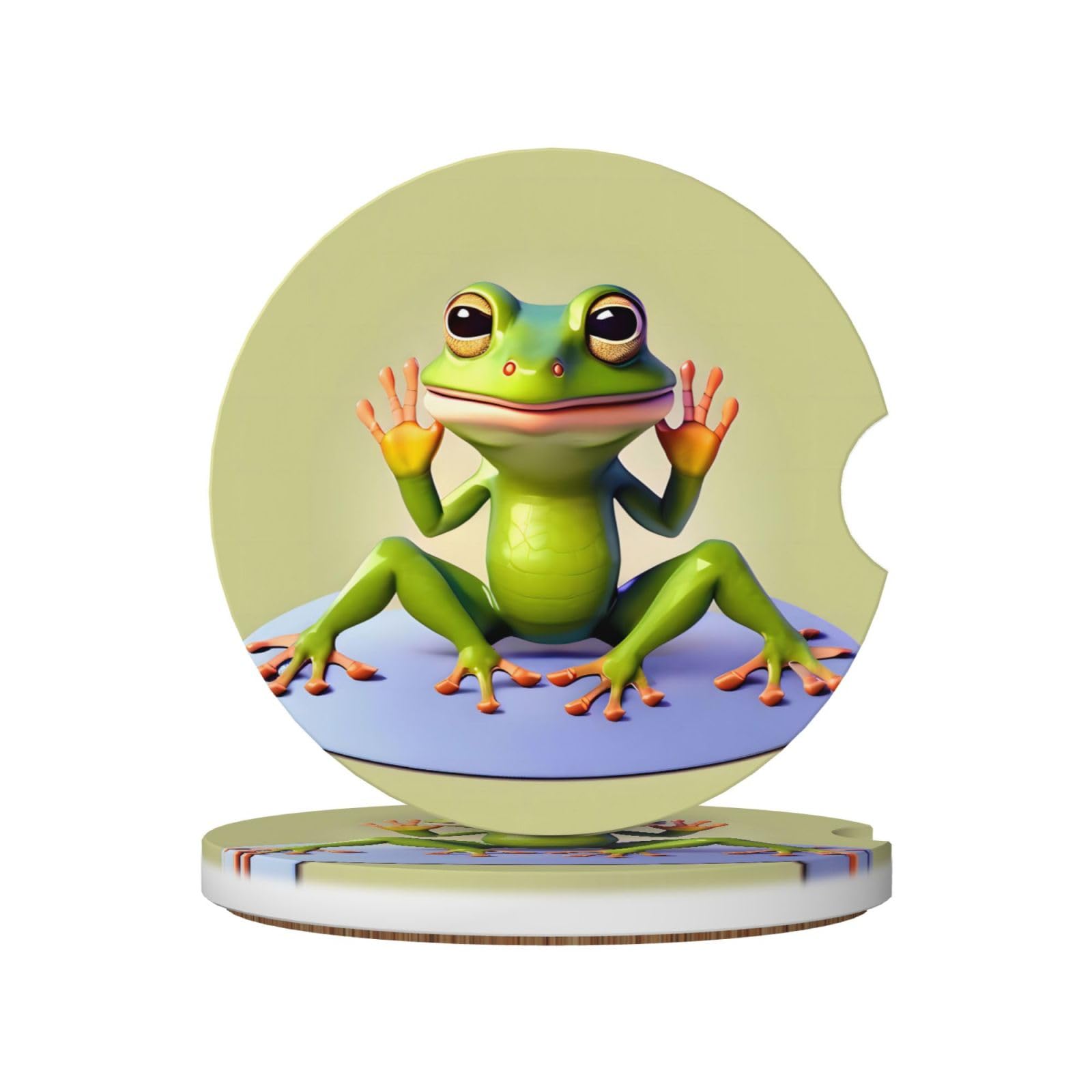 The Funny Frog Doing Yoga Printed Ceramic Car Cup Coasters (2 Pack), Suitable for car Cup Holders, 2.56 inch Diameter