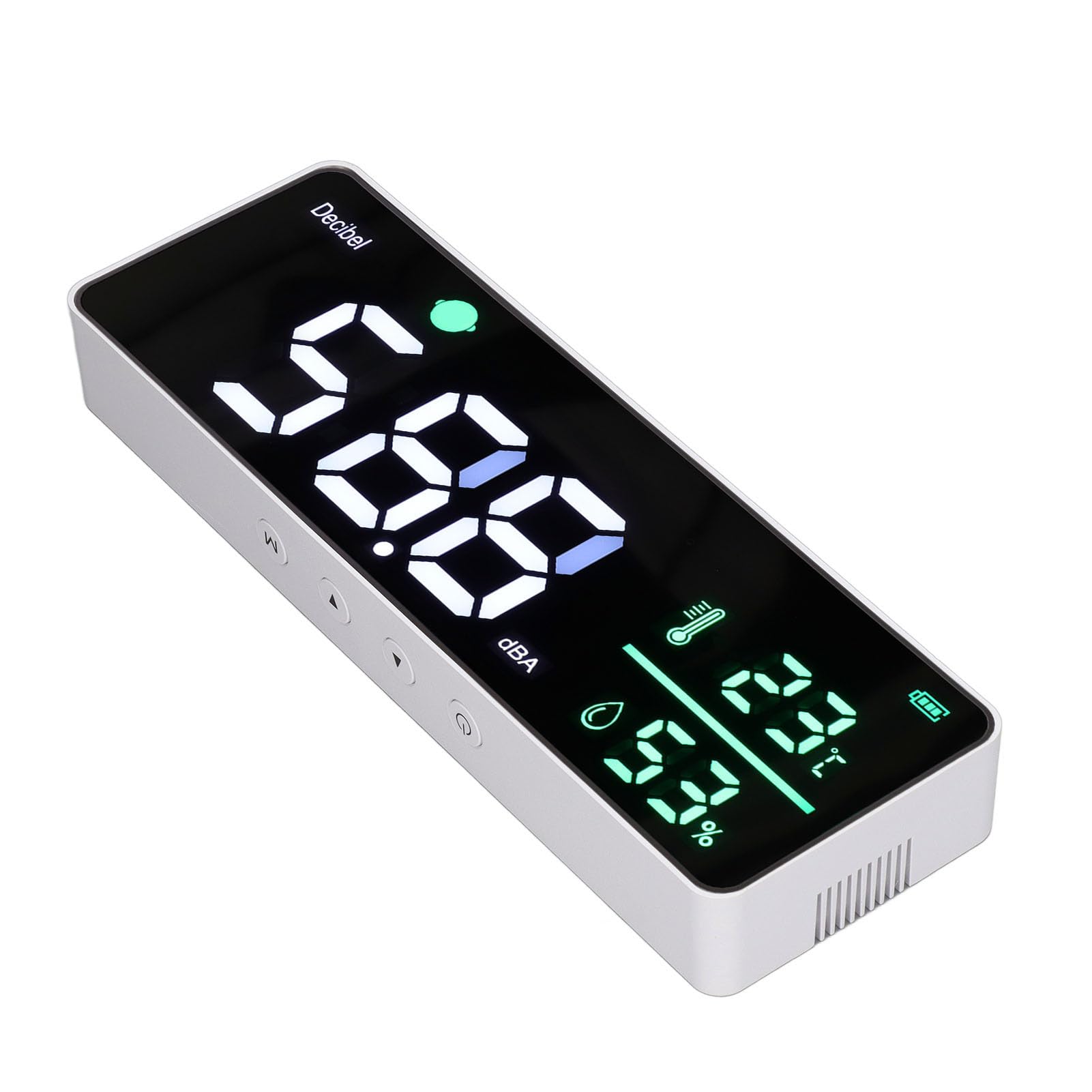Sonómetro grande pantalla LED medidor de humedad de temperatura para aula Medidor de ruido multifuncional para colgar en la pared para rutas de tráfico, obras Material ABS