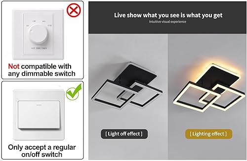 Miniatura 2 de Garwam - Lámparas de techo LED modernas, regulable, color negro, con forma de flor, Chancelier, lámpara de techo empotrada con control remoto para
