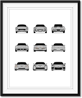 Chevy Corvette Generations Inspired Poster Print Wall Art Handmade Decor of the History and Evolution of the Chevrolet Corvette (C1 C2 C3 C4 C5 C6 C7 C8) (Unframed)