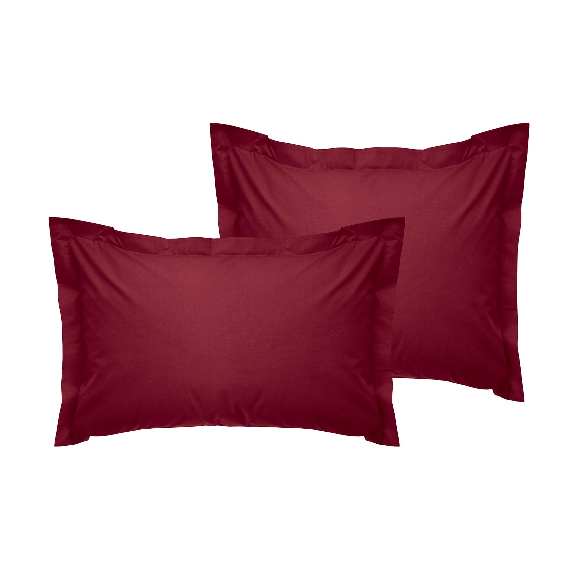 Luxurious Oxford Pillowcase Set (2 Pieces), Dark Red, 80 x 80 + 5 cm, 100% Cotton Ranforce, 155 Thread Count | Envelope Closure, Machine Washable at 30°C