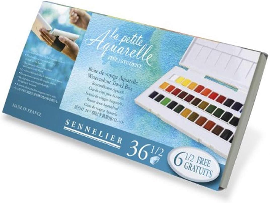 La Petite Aquarelle 36 Color Watercolor Travel Kit, Beginner & Student Half-Pan Painting Set with Portable Palette and Vibrant, Easy-Blend Colors