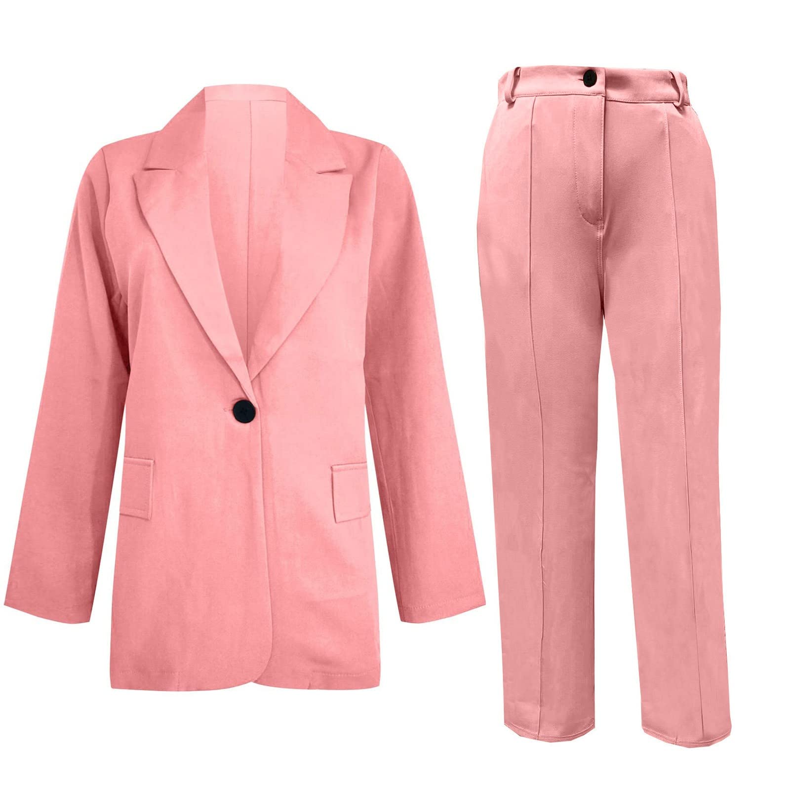 Susenstone Tailleur Femme Ensemble Chic et Élégant Slim Fit Blazer Veste Formelle Pantalon Costumes Manteau Col Revers Couleur Unie