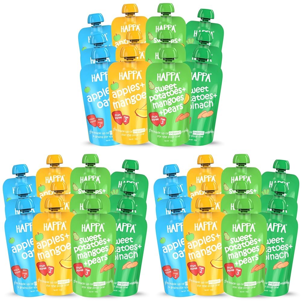 Happa Organic Baby Food Puree | 100% Fruits | No Added Sugar, No Milk Powder, No Preservatives | Stage 2 (6 Months+) | Ready to Eat | Free from Common Allergens | Pack of 36 (100g Each)-image-23