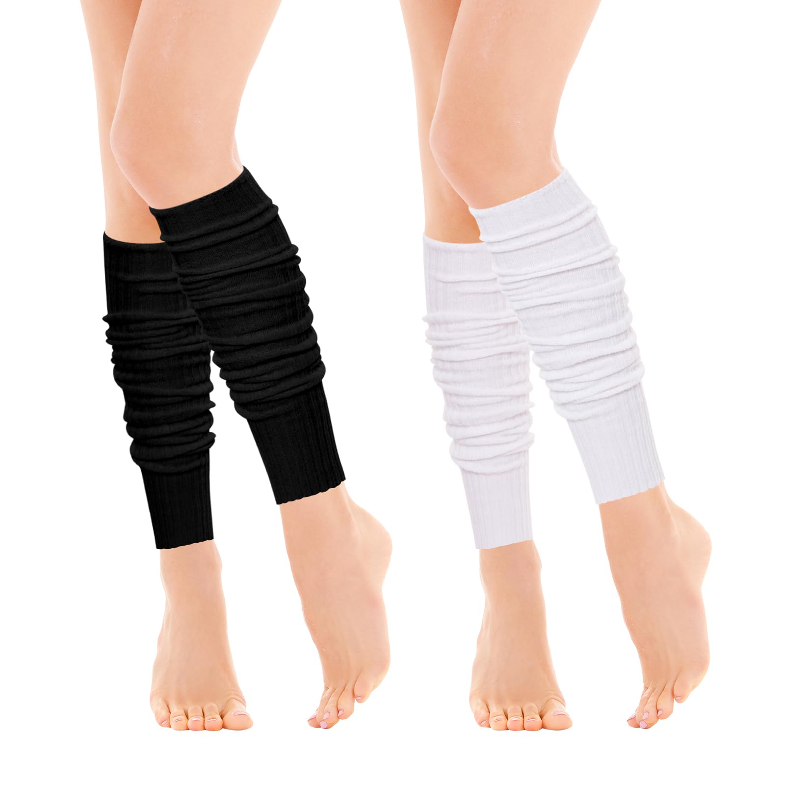 2 Pairs Leg Warmers for Women Long Leg Socks Ribbed Knit for Sports Parties Yoga Soft Stretch Retro