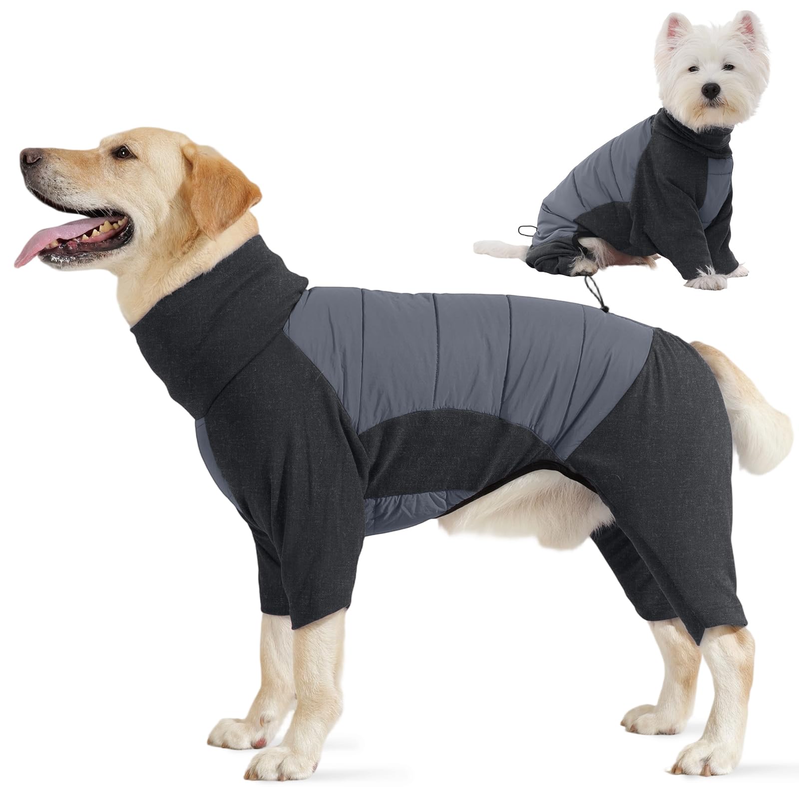 IDOMIK Abrigo para perro, abrigo de invierno impermeable para perro con agujero para arnés, chaquetas de cuello alto de cuatro patas para perros grandes, medianos y pequeños, pijama cálido para