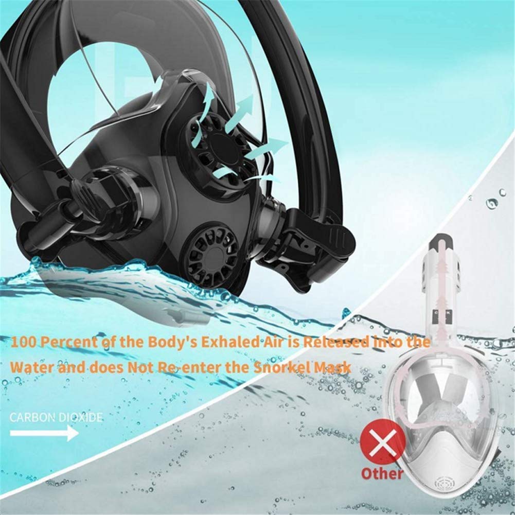 maschera da snorkeling maschera subacquea maschera integrale bambini adulti 180° campo visivo anti-appannamento labbro guarnizione in silicone pieghevole set da snorkeling, Nero , XS (kinder)