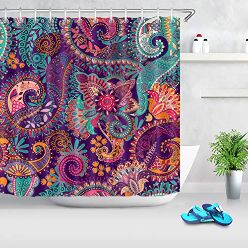 LB Indian Bohemian Shower Curtain Mandala Print Colorful Paisley Pattern Peace Sign Curtains