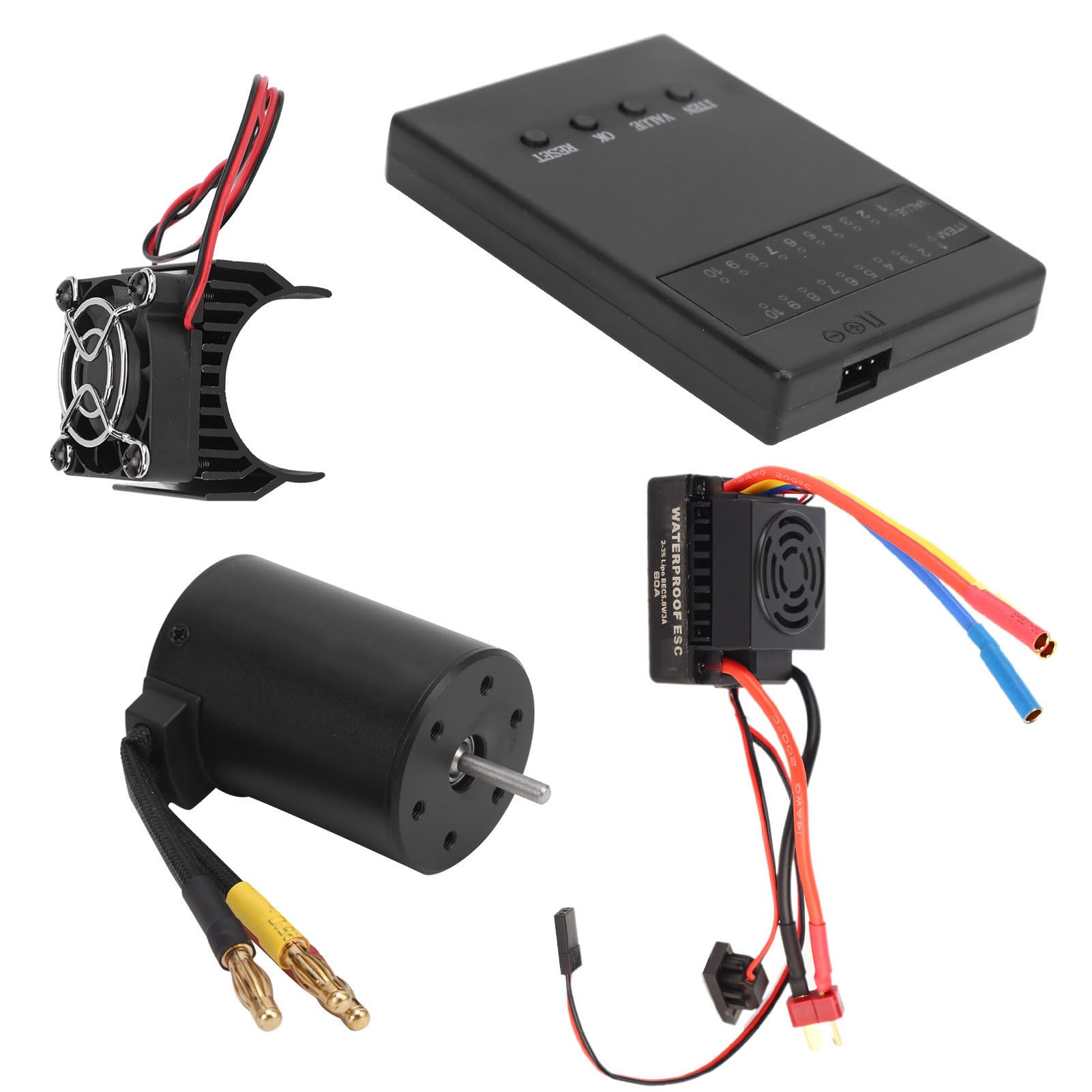 3650 3600KV Motor sin escobillas 60A ESC Tarjeta de programación disipador de calor conjunto combinado para coche RC 1/8 1/10