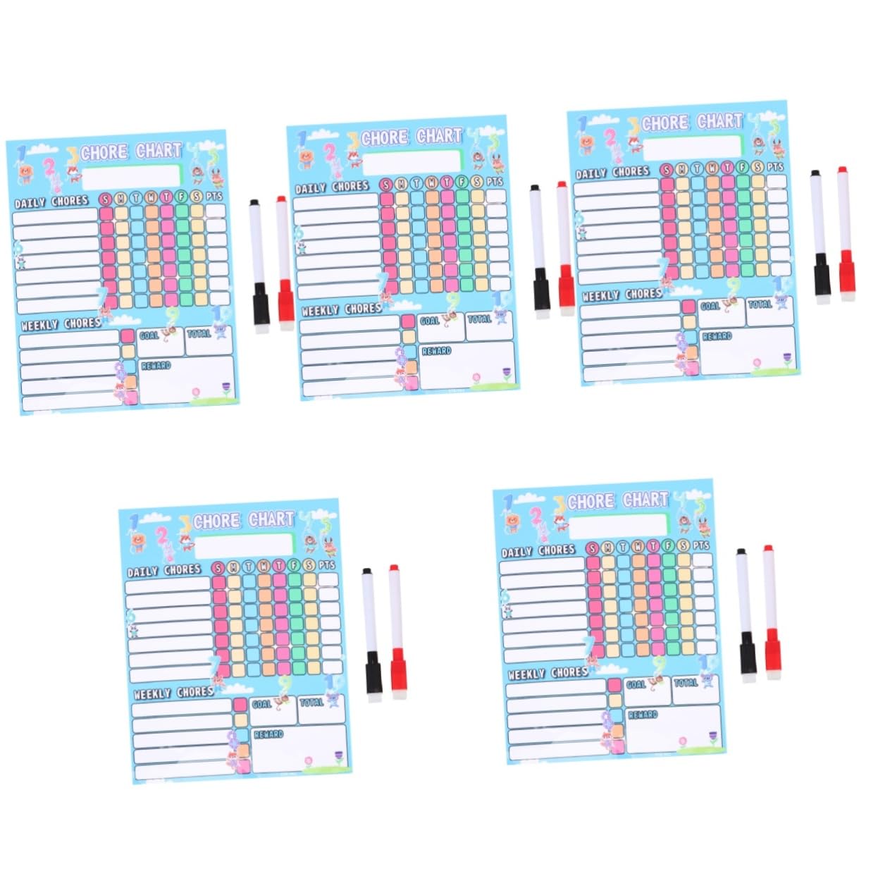 STOBOK 5 Sets Household Chores Fridge Cartoon Stickers Magnetic Calendar Magnetic White Board Cartoon Behavior Fridge Chore Chart Chalkboard The pet Accessory Supply