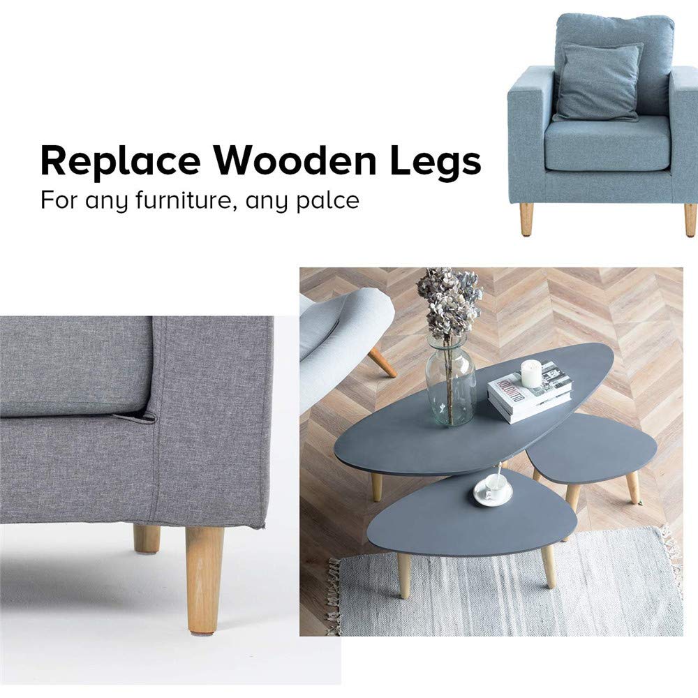 Gambe Mobili In Legno, 4 Set Di Mobili In Legno Massello Conico Sostituzione Pedana Piastra Di Montaggio E Vite Divano TV Mobile Letto Tavolo Da Pranzo (40cm,Cono verticale)