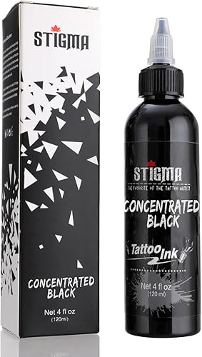 STIGMA Tinta de tatuaje negra 4 oz 4.1 fl oz forro, pigmento de tatuaje estándar de EE. UU. Color concentrado uniformemente vibrante y brillante