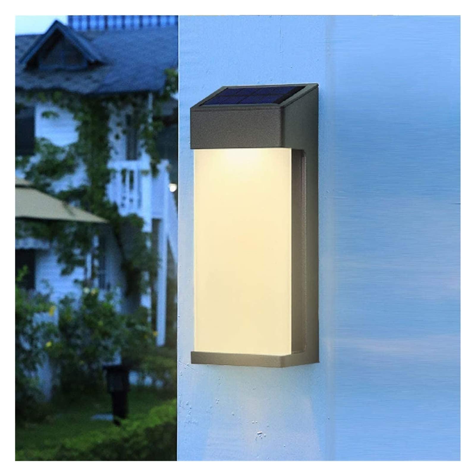 SXSCARKX LED Garden Villa Decorative Wall Lamp Solar Lights Outdoor Waterproof Rectangle Black Aluminum Acrylic Lampshade Household Lighting Control