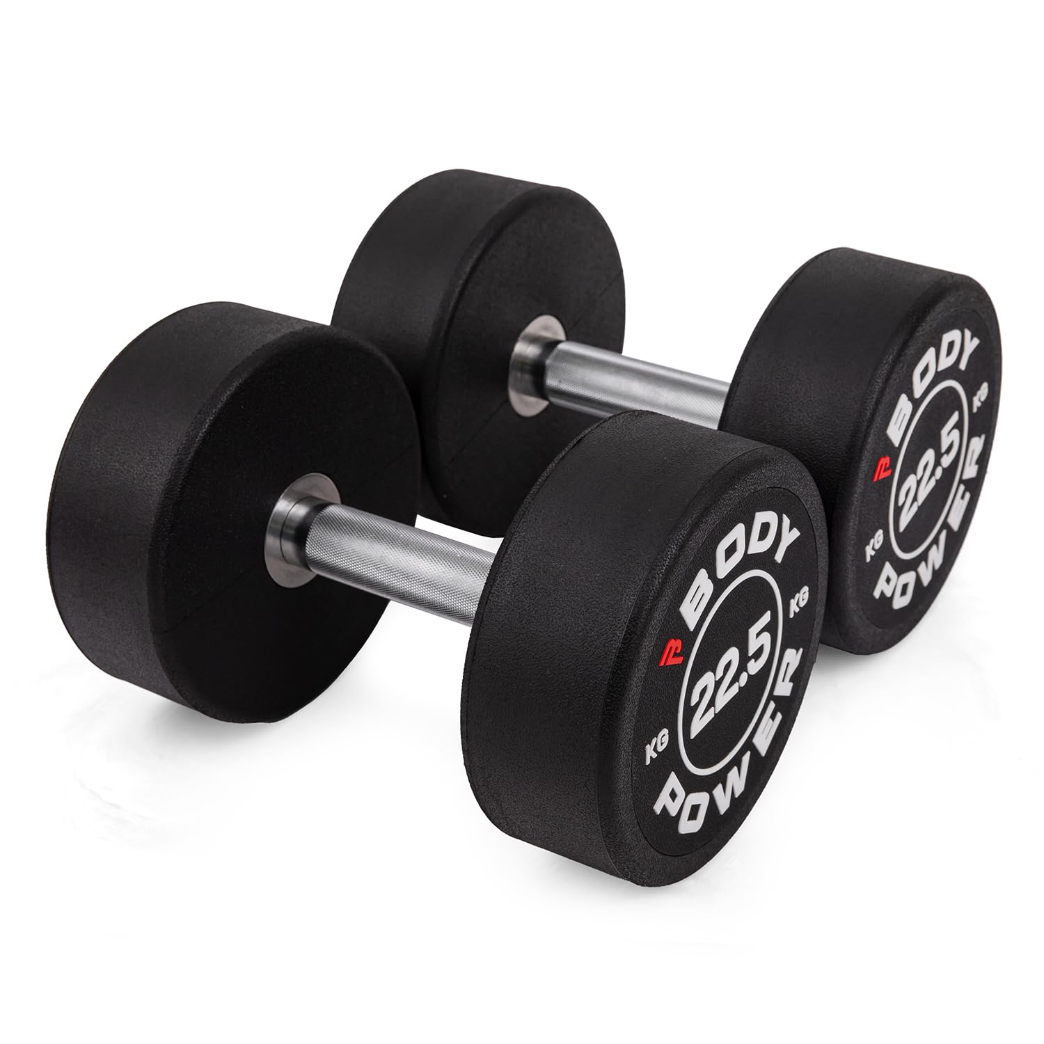 BODYPOWER 22.5kg Pro Round Rubber Dumbbells (x2)