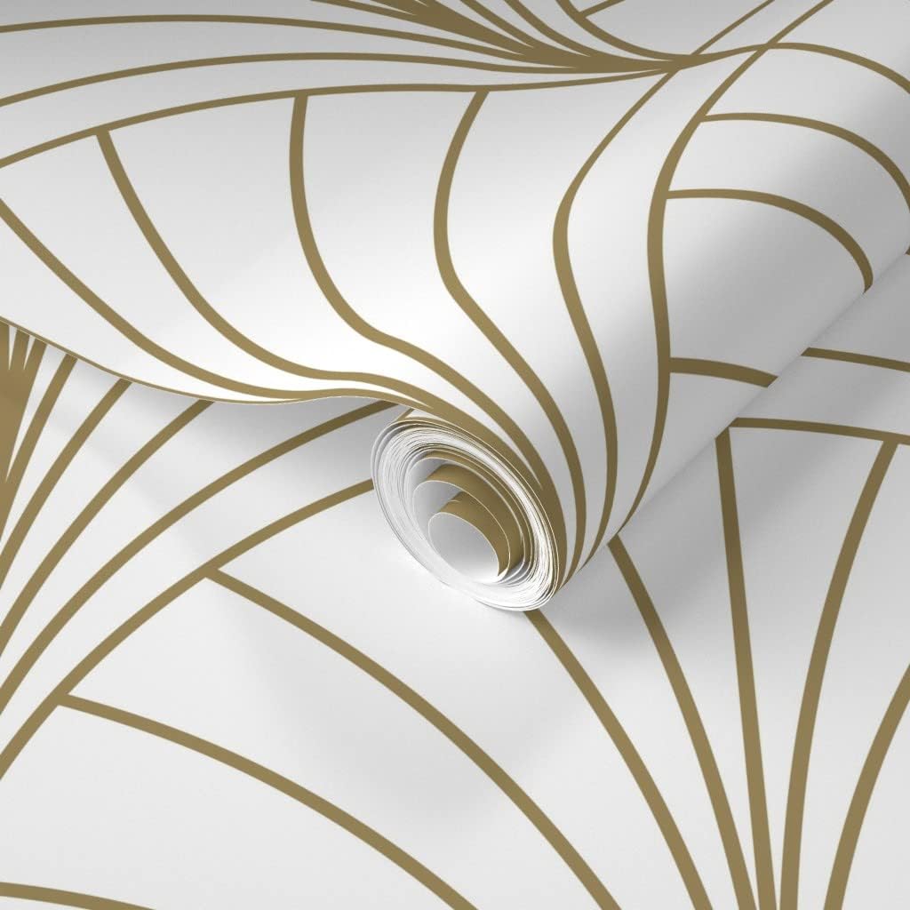 Removable Wallpaper 6ft x 2ft - Floral Gold White Art Deco Nouveau Minimal Vintage Geometric Custom Pre-Pasted Wallpaper by Spoonflower
