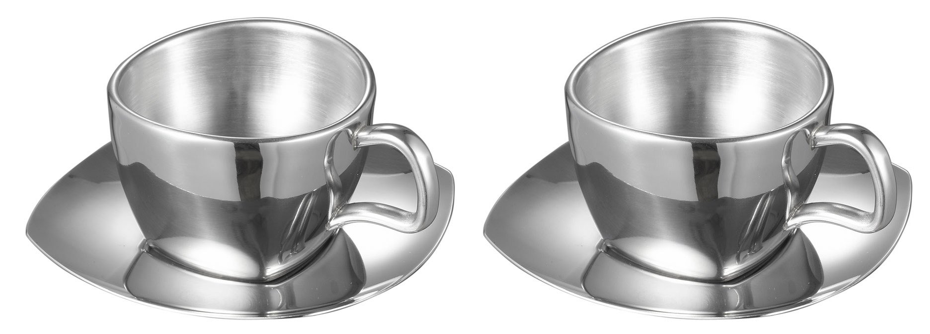 Visol Misto Stainless Steel Double Wall Cup with Saucer (2 Pack), Silver