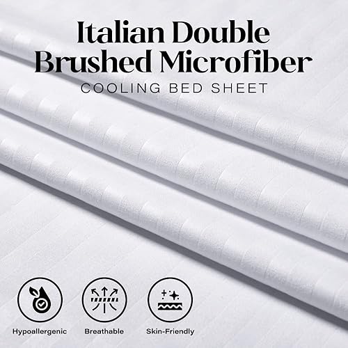 Miniatura 4 de ITALIANO Juego de sábana 4pc Reina de rayas color blanco