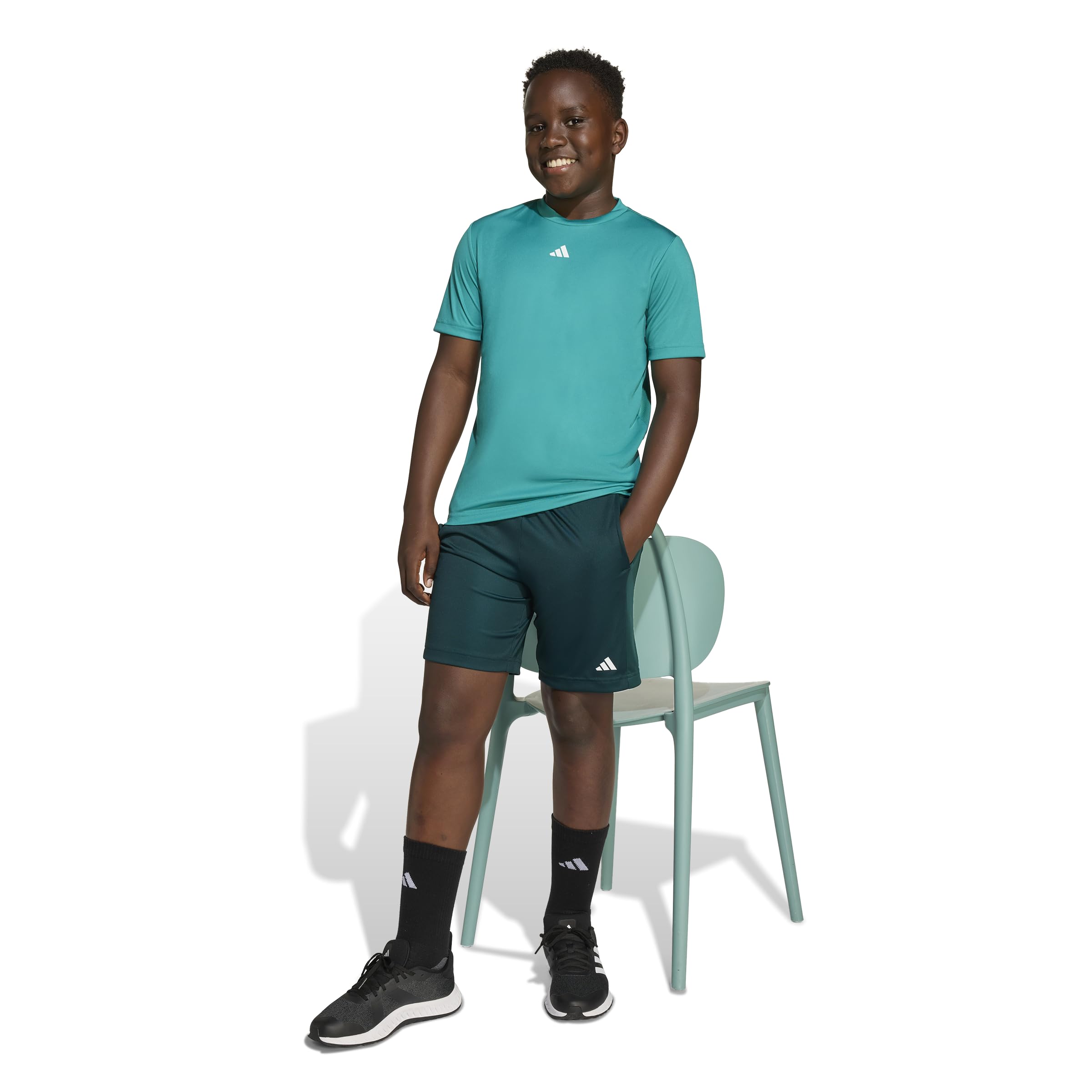 adidas Uniseks - dzieci Train Essentials Logo Regular Fit T-Shirt Junior, Pure Teal/White, 13-14 Years