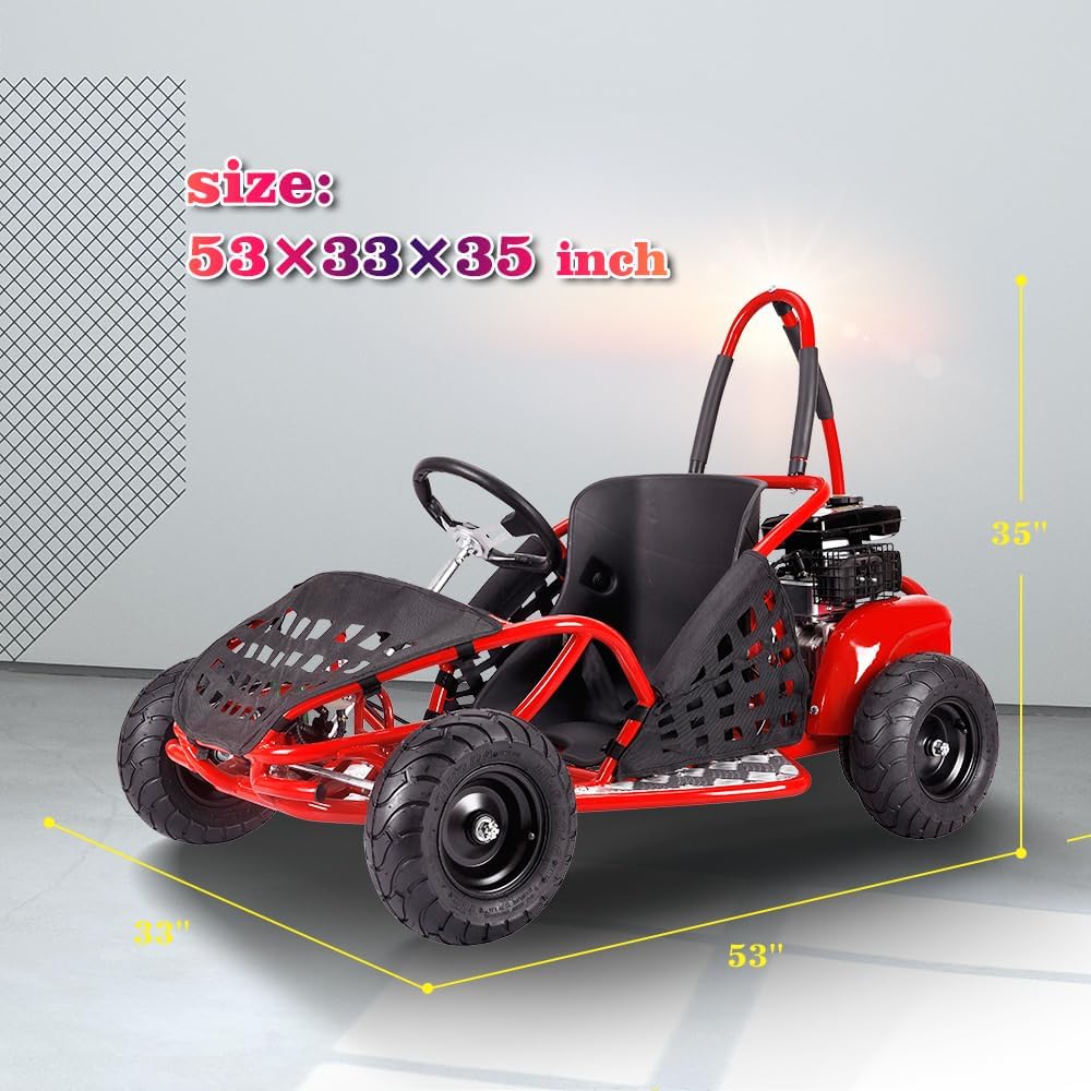 Go Kart de gas de 4 tiempos de 79 cc, 2.5 HP Off Road GoKart aprobado por la EPA con marco tubular de acero, cinturón de seguridad, neumáticos todo terreno de 13 pulgadas para niños y Colombia