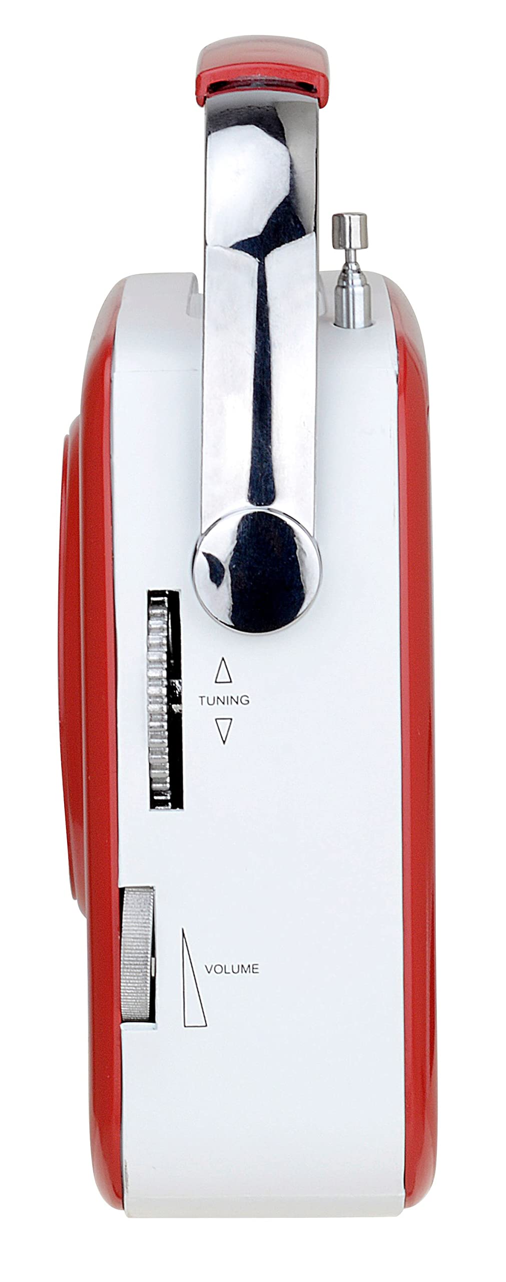 AKAI Radio portátil con diseño retro rojo - FM/AM, AUX, USB, tarjeta SD, MP3, conector para auriculares, antena telescópica