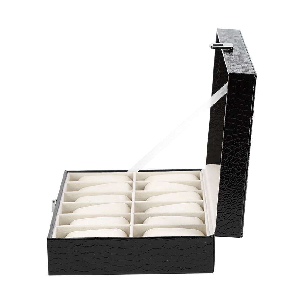 Tissting Caja de reloj 12 ranuras con caja de almacenamiento de exhibición de almohadas suaves