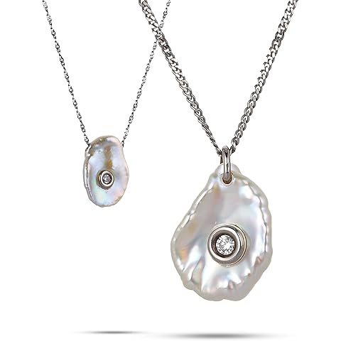 Mother of Diamond - Sterling Silver Pendant Necklace with Real Diamonds & Natural Pearl – Handmade, One-of-a-Kind Jewelry for Women