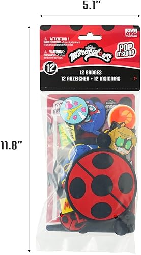 Miniatura 7 de Miraculous Ladybug - Pop n' Swop 12 insignias surtidas de mariquita y gato negro, insignias regulares y XXL, compatible con monederos Pop n' Swop,