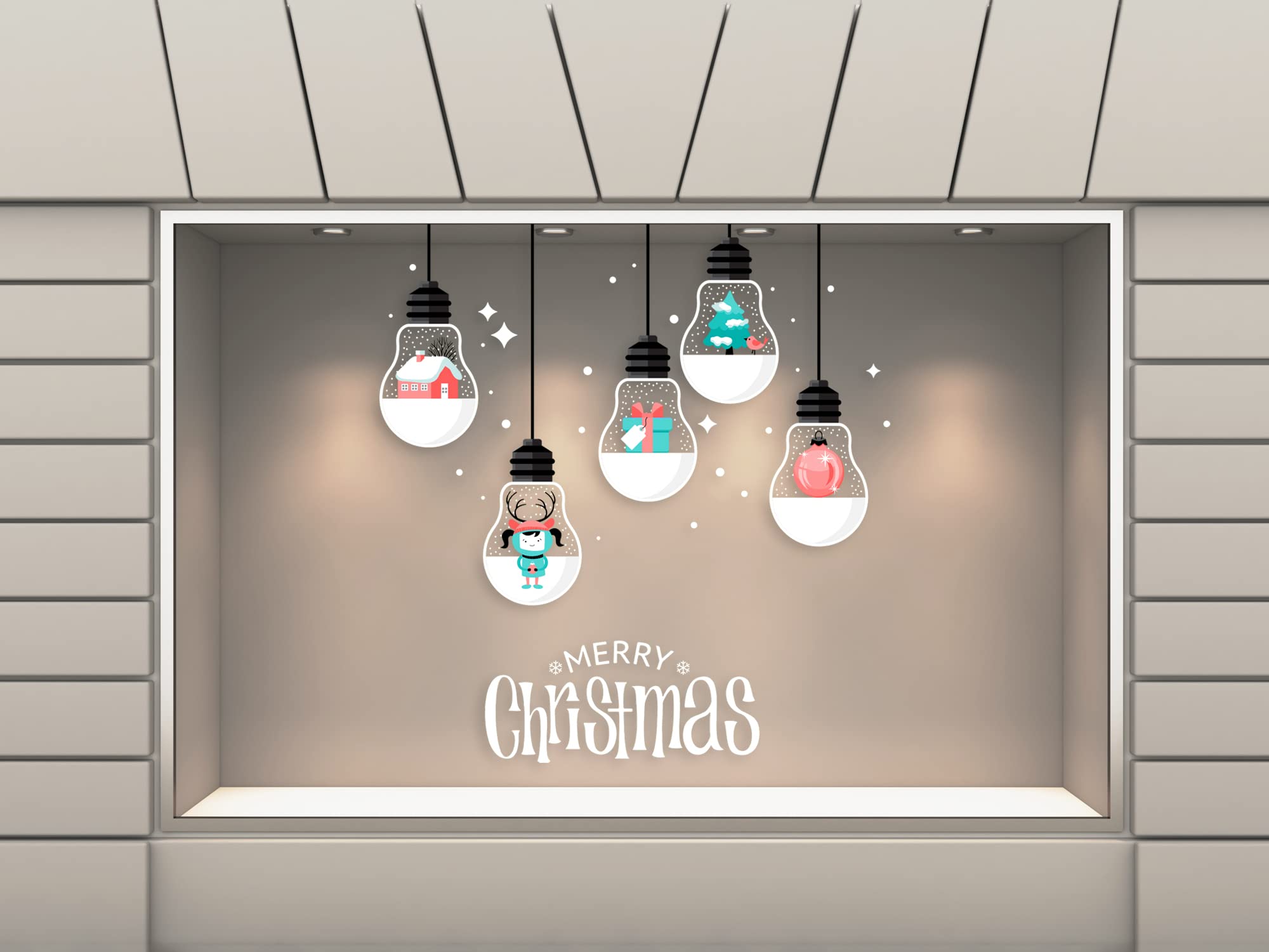 Vinilo Para Escaparates Decoración Navidad Bombillas | 200 cm de largo x 200 cm de alto | Vinilo Adhesivo | Decora tu escaparate | Pegatinas Adhesivas Escaparate | Vinilos para negocios