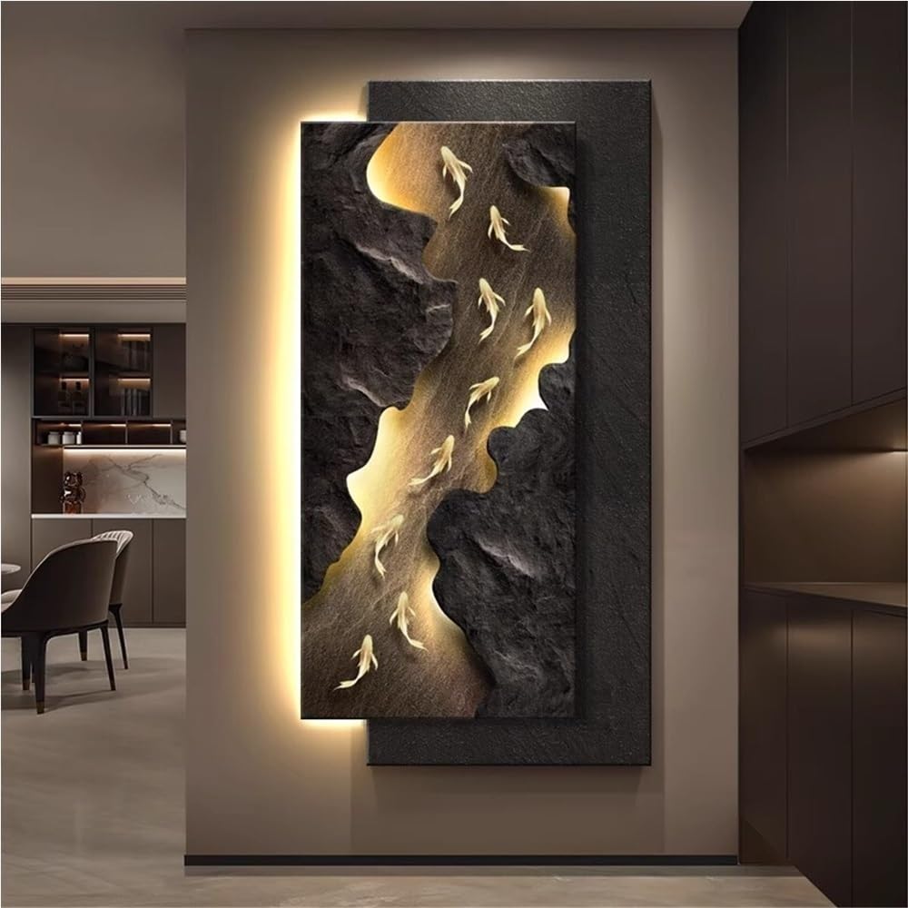 Simple Wall Decoration, Sandstone Wall Art, Luminous Wall Sculpture, Suitable for Living Room, Entrance, Hotel Lobby, Corridor(Black,19.7 * 39.4in) - Image 2