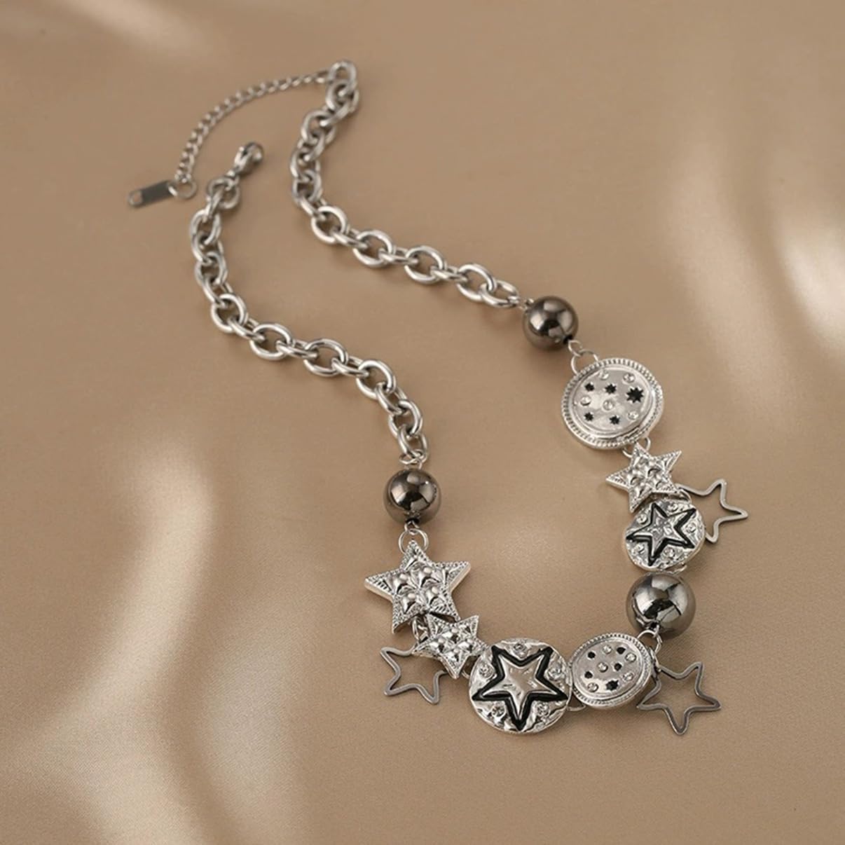 Charm Necklace for Women Silver Chunky Stars Choker Grunge Emo Rock Trendy Outfits for Women - Image 6