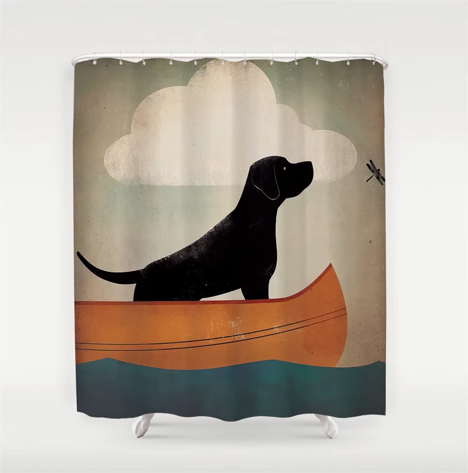 Cane Tenda Doccia W180cm x L240cm Tenda per Doccia Antimuffa, Tenda da Esterno Impermeabile Tessuto, 3D Tenda con Ganci per Dormitorio Famiglia Appartamento Hotel Doccia ​Bagno Decor