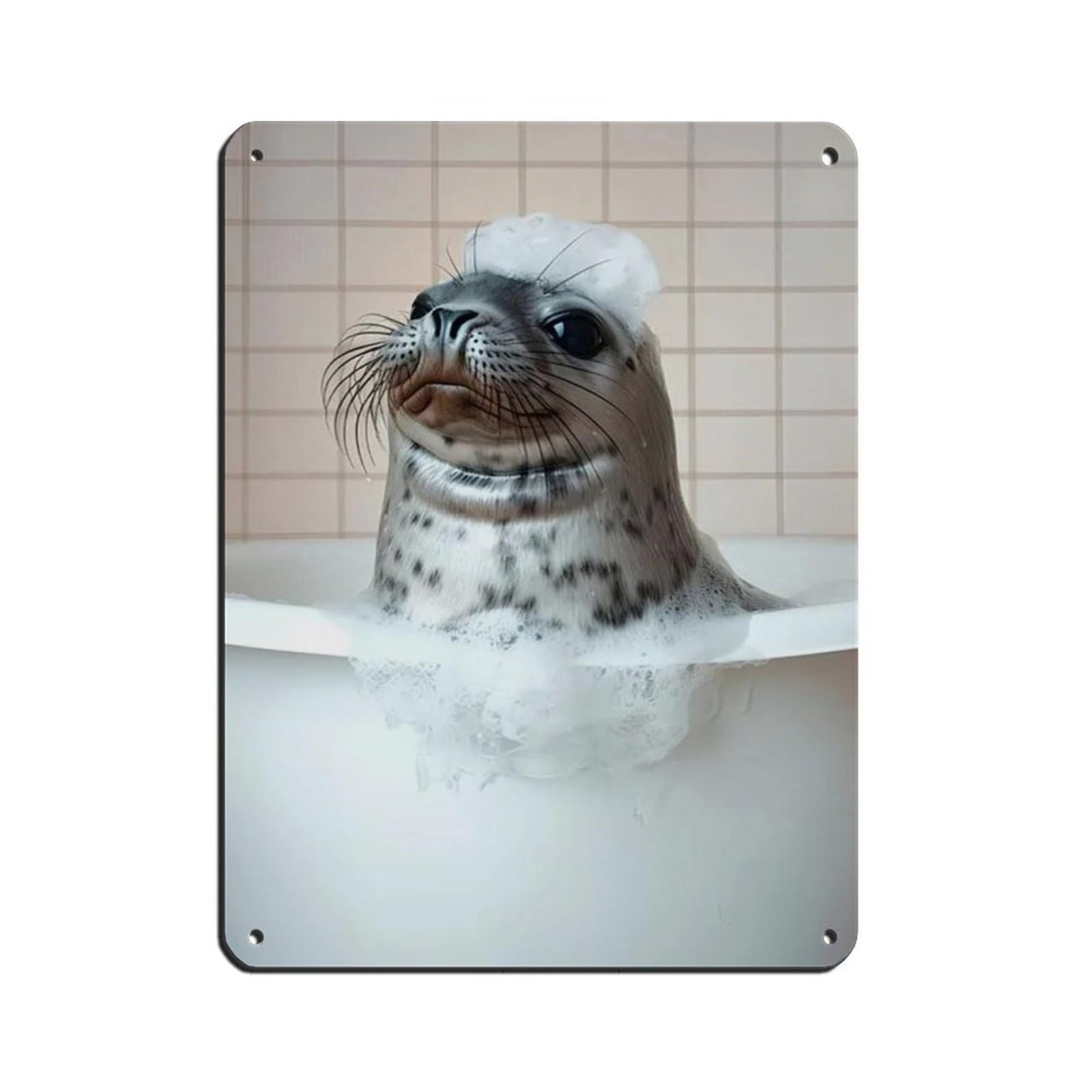 Seal in The Bathtub, Funny Bathroom Art Tin Sign Vintage Metal Pub Club Cafe Bar Home Wall Art Decoration Poster Retro 12x16inch(30x40cm)
