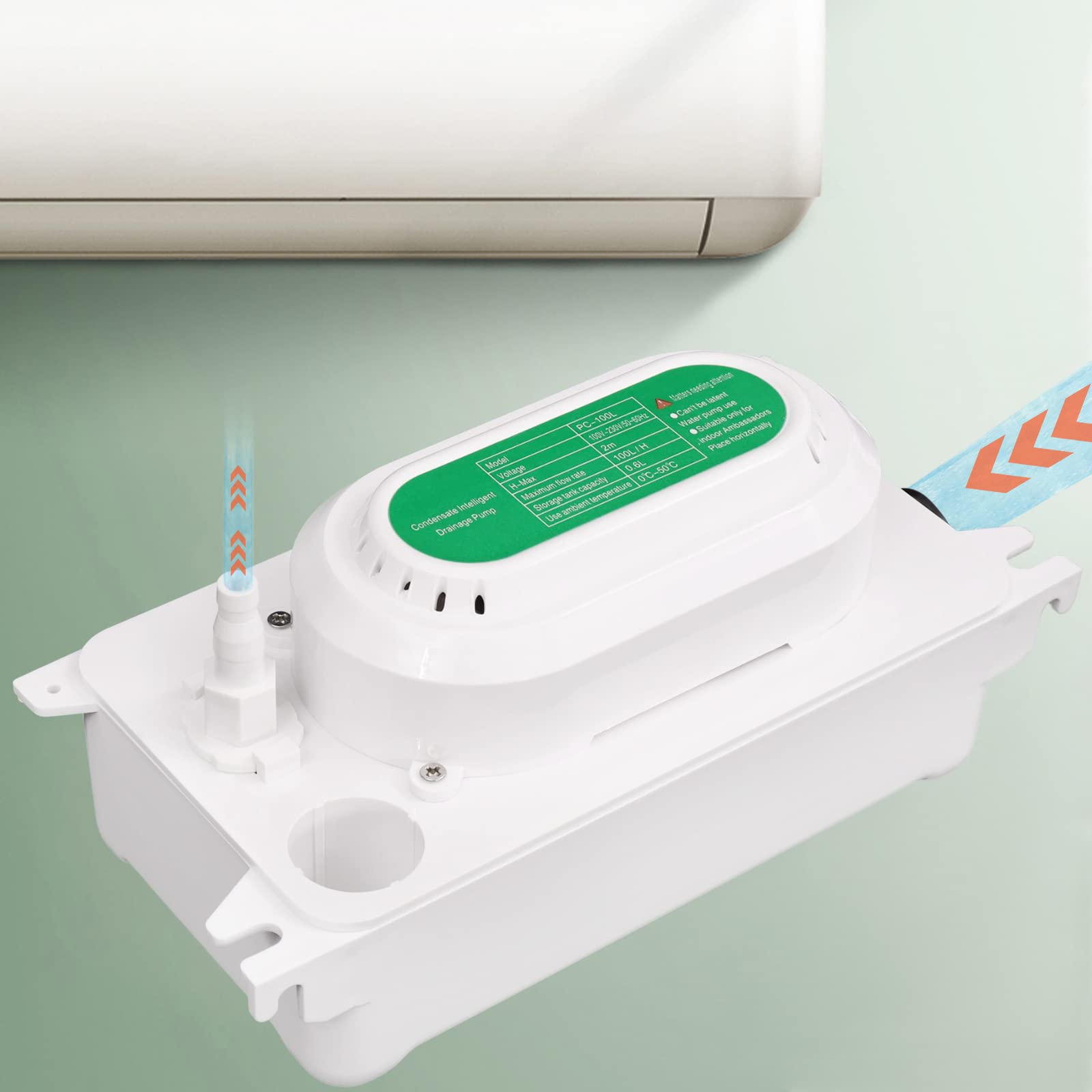 Condensate Pump, 6.6 ft/2 m Lift, Removal Drain Pump with 0.63 Qt/0.6 L Water Tank, 99W Automatic Condensation Pump with 1.7 L/min Flow, for Commercial Ice Makers of Different Types