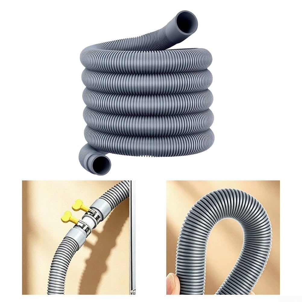 Flexibles Ablaufschlauch-Verlängerungsset für Waschmaschine, mit Adapter und U-förmiger Unterstützung für Waschküche, für Konfigurationen in grauem PP-Material 100 cm Länge (003)