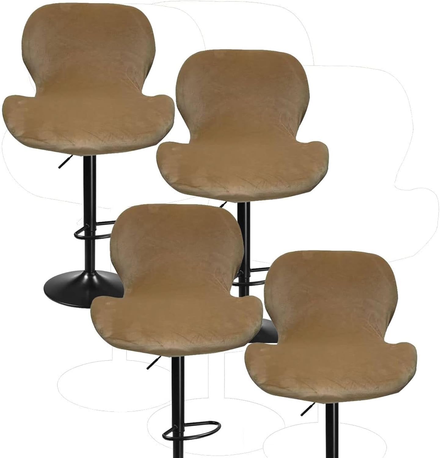 Stretch Velvet Bar Stool Chair Covers Set of 2/4/6/8 Kitchen Swivel Stools Slipcovers Curved Short Back Chair Covers Chair Protector Covers for Counter Bar Office Pub Kitchen Hotel(Brown a,4PCS)