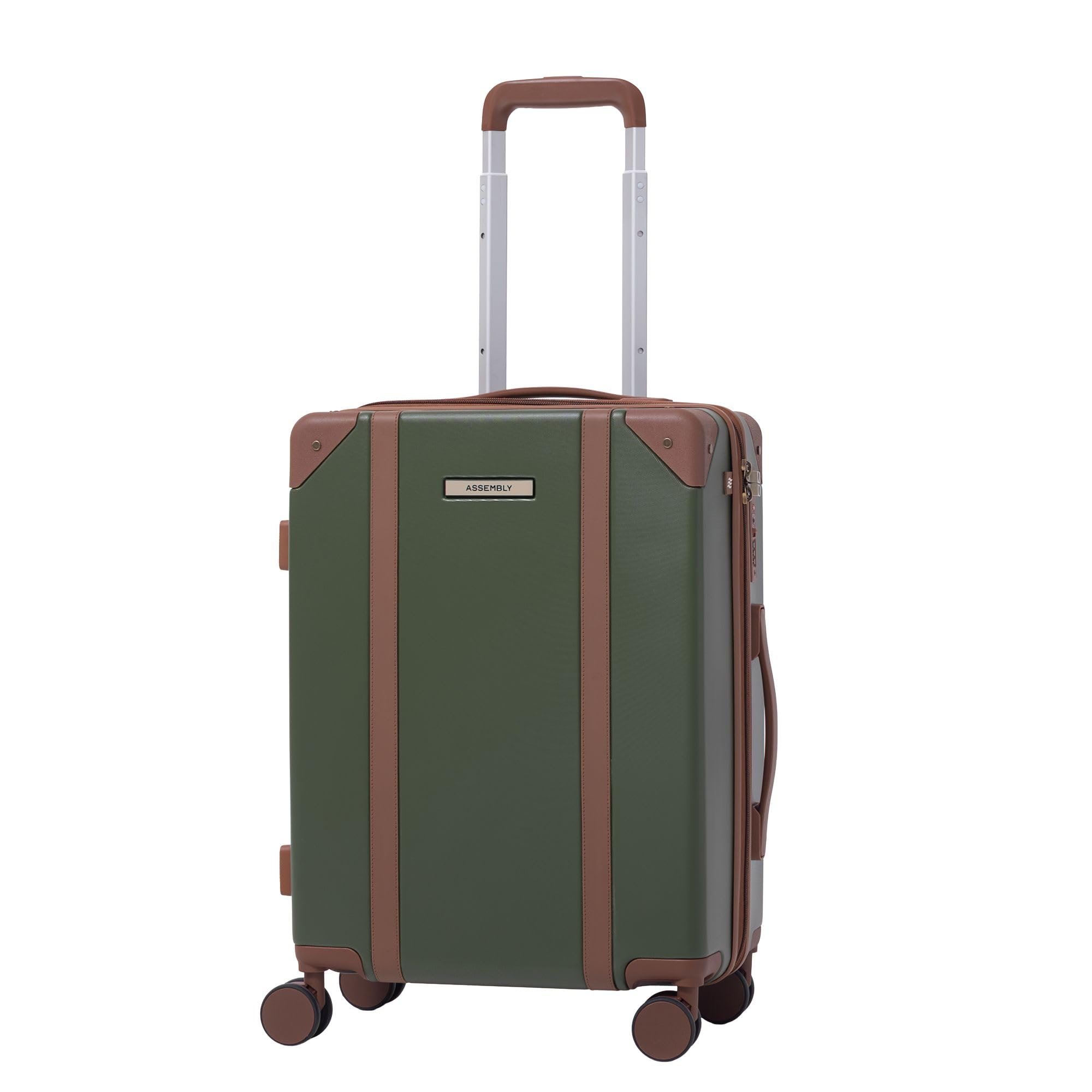 Assembly Vintage 20 Inch (55 cm) Cabin Luggage Trolley Bag, Polycarbonate Classic-Inspired Design, TSA Lock, Silent 8 Spinner Wheels, Hard Shell Travel Cabin Trolley Green