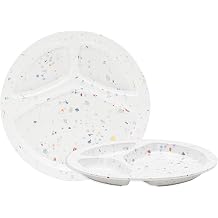 Bzyoo 9-Inch Melamine Divided Plates 3-Section Portion Control Plates, Food Safe & Durable, Lightweight & Unbreakable, Reusable Tableware for Kids, Big Kids & Everyday Meals, Confetti White