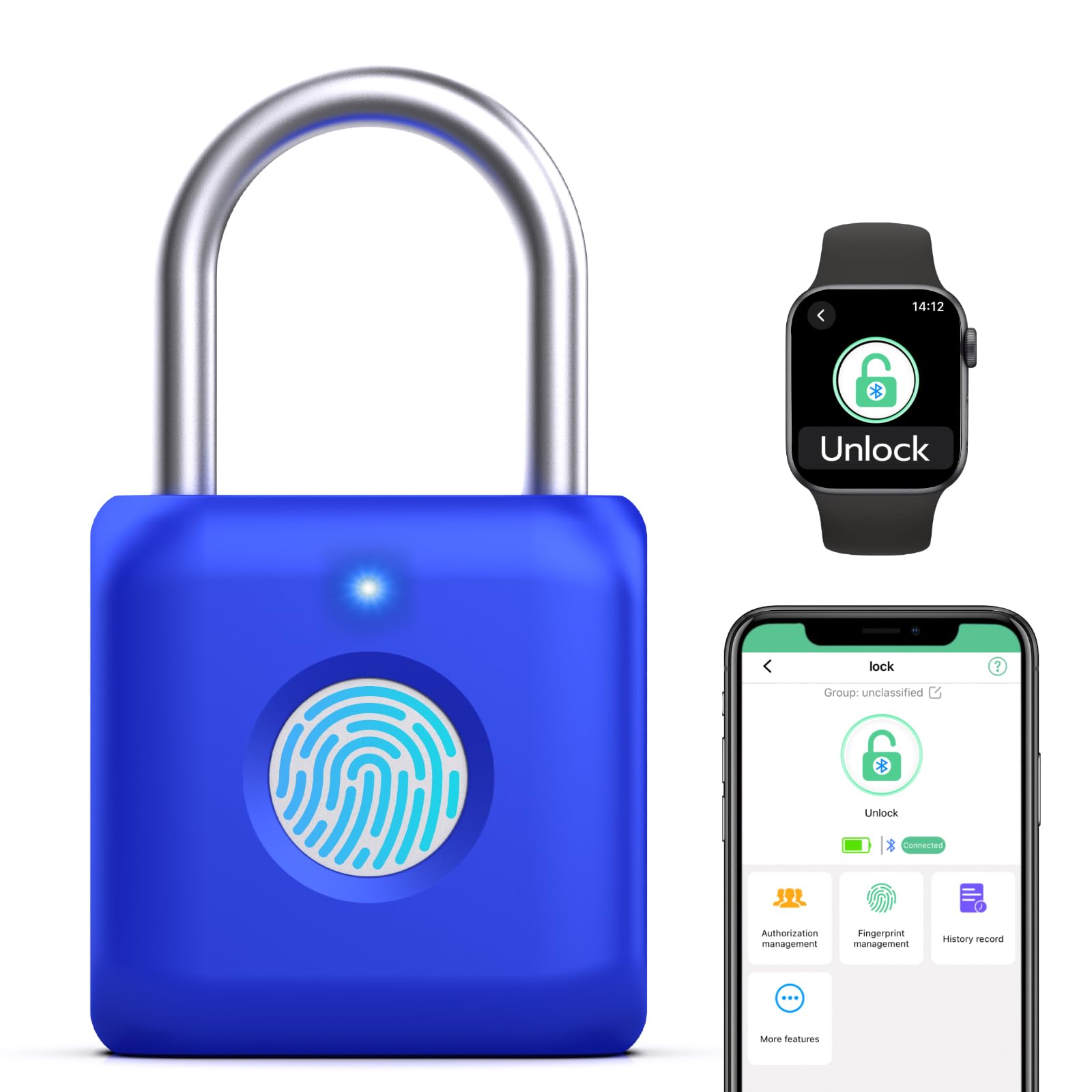 Cadenas à empreintes digitales Anweller bleu avec application intelligente pour gym