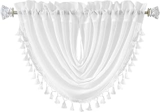 White Solid Waterfall Valance Curtain with Tassel Accessories, 56"x38"x1