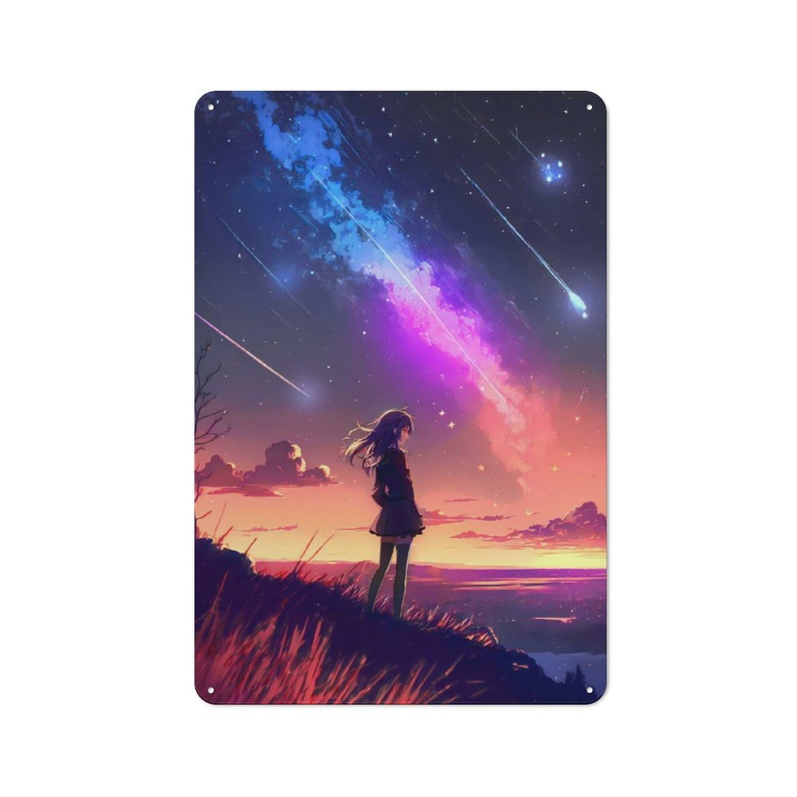 Junmoney Girls Sunset Anime Sky Rustic Metal Sign 30X20cm Featuring For Hallway Wall, For Collectors Decorating Hallways And Entrance Areas