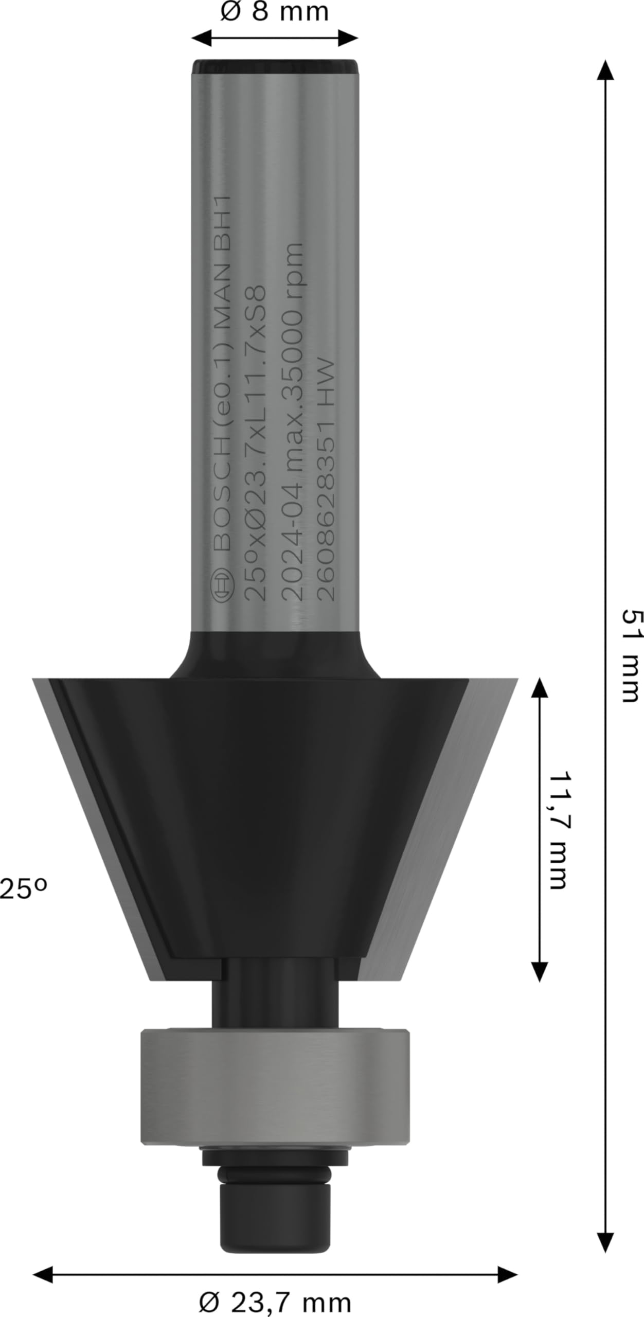Bosch 1x Fraise à chanfreiner PRO (pour Bois résineux, Bois dur, Ø 23,7 mm, Professional Accessoire Défonceuse manuelle, Fraise à araser)