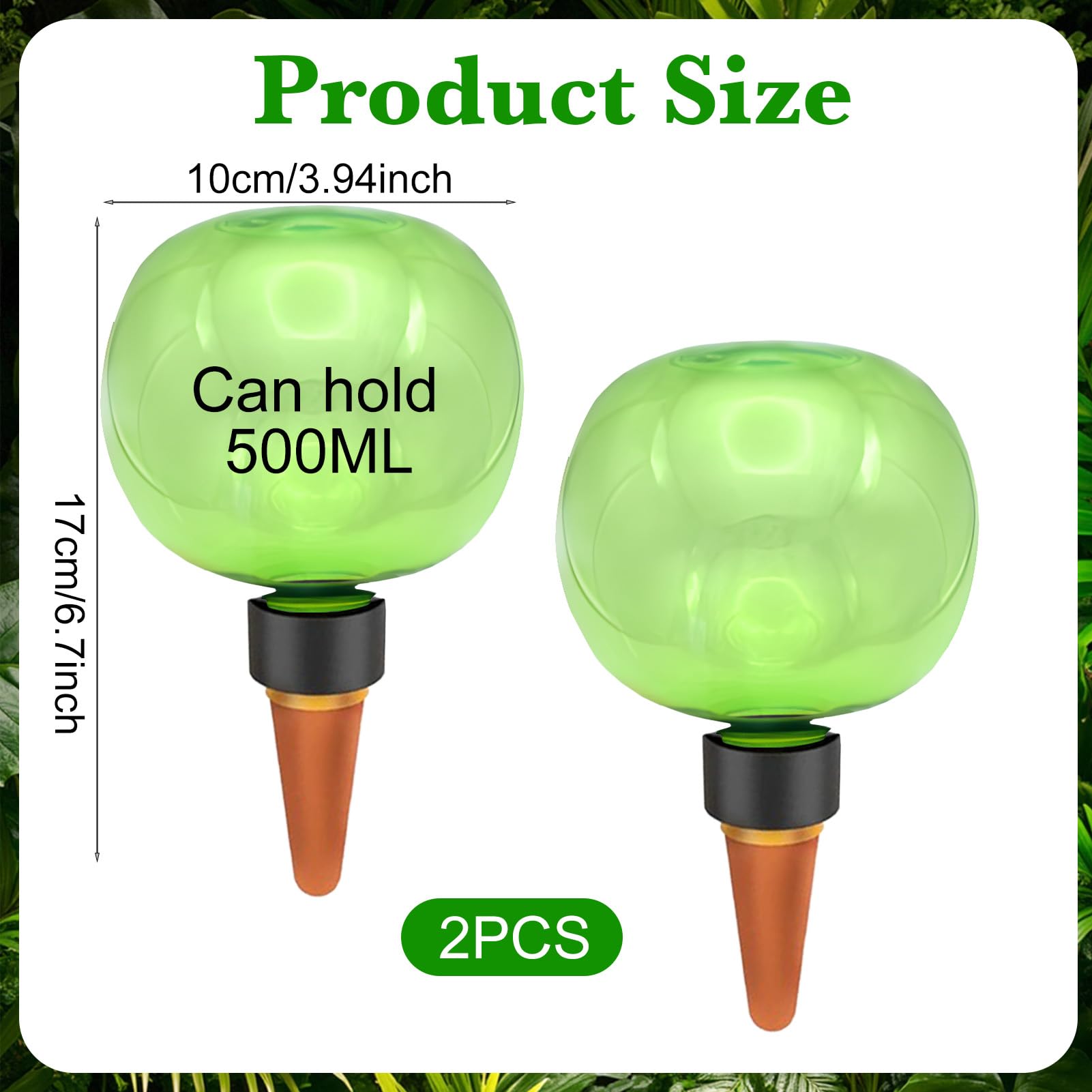Lot de 2 boules d'arrosage automatique pour plantes - 500 ml - Distributeur d'eau pour plantes - Arrosage automatique des plantes - Distributeur d'arrosage pour vacances et bureau (vert)
