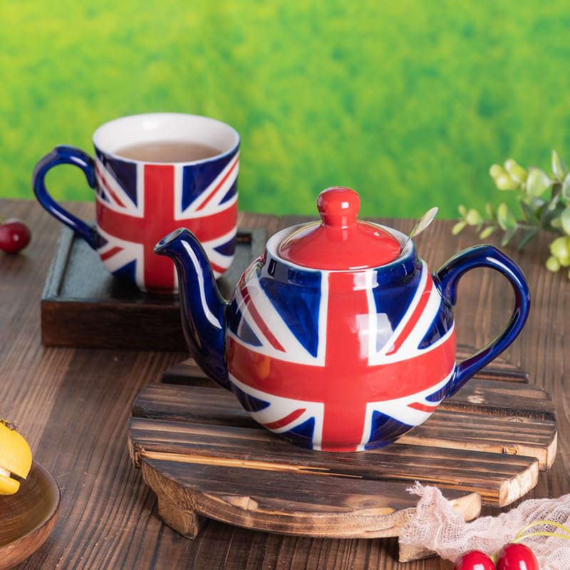 London Pottery Teiera con infusore, in ceramica, dipinta a mano Union Jack Limited Edition, 2 tazze (600 ml); tazza, 250 ml, inclusa una teiera e una tazza