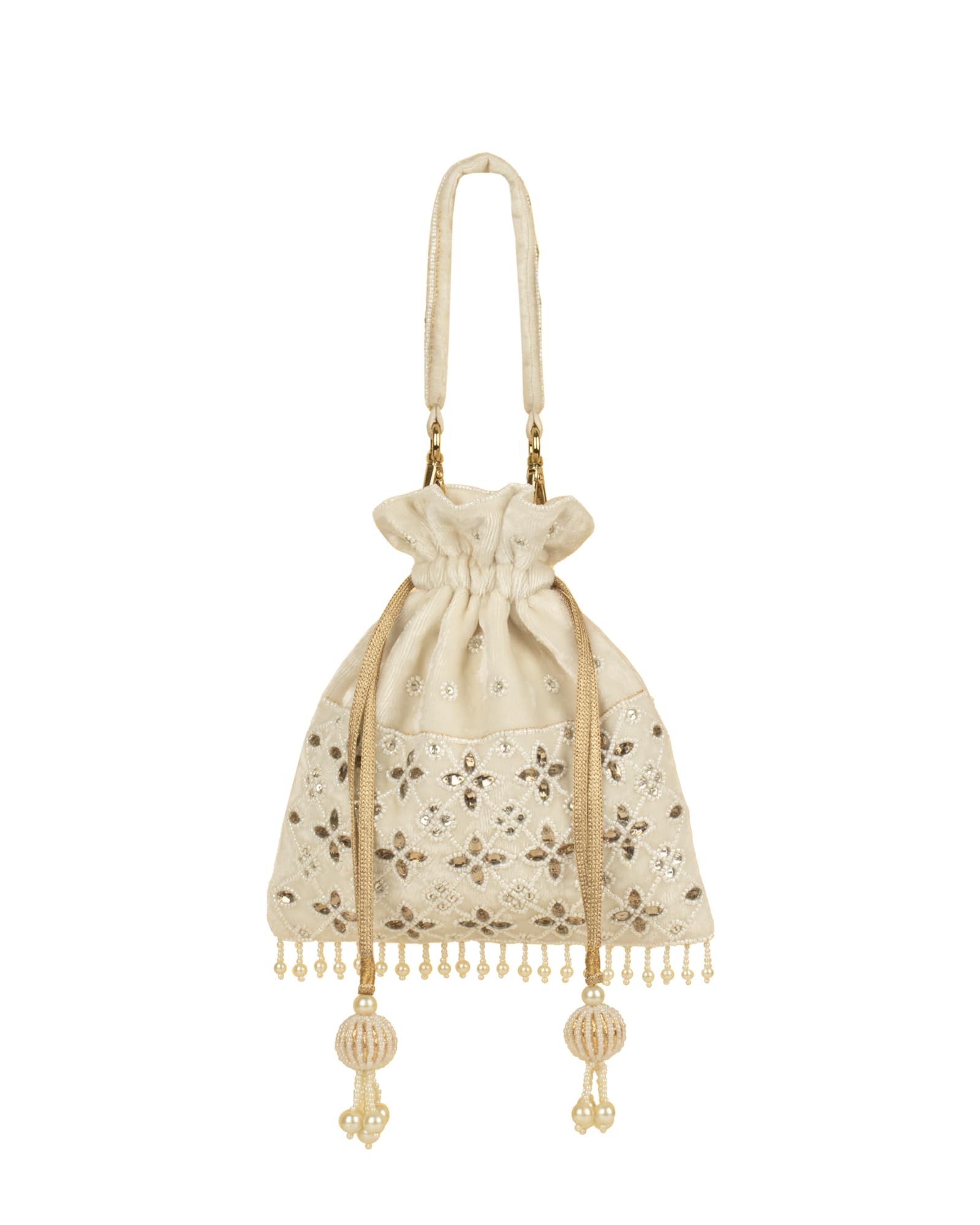 Elara Pearl Embellished Potli Bag - Off White-image-15