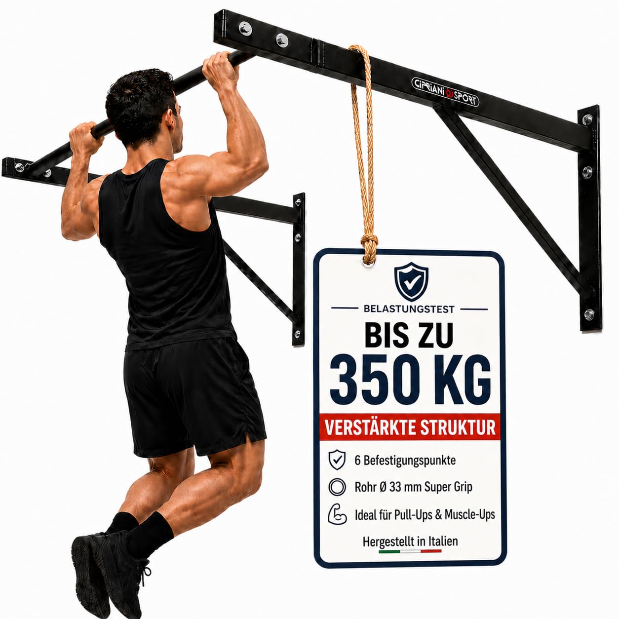 Klimmzugstange für die Wand, 120 x 90 x 50 cm, professionelles Set mit Befestigung, robust für Calisthenics