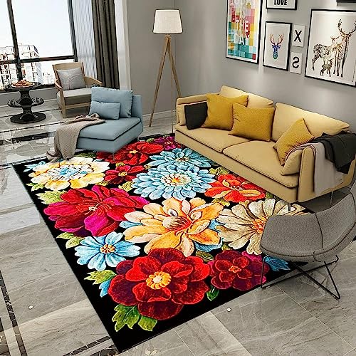 Tapis Contemporain, Tapis De Salon Millésime Belle Fleur, Poils Courts Doux Et Confortables, Facile d'entretien, Polypropylène De Haute Qualité, Ultra...